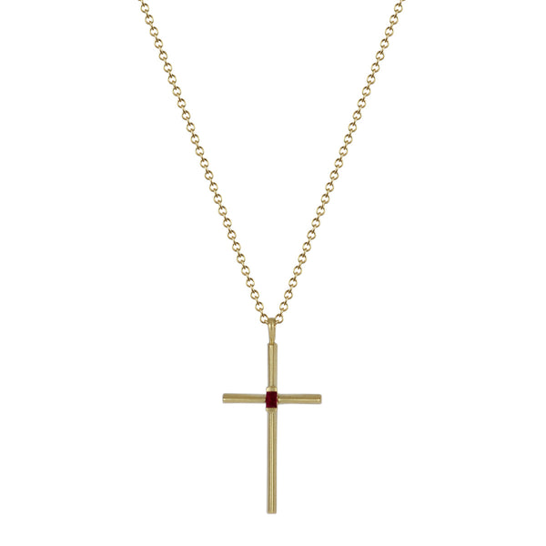 18K Gold Fine Cross Pendant with Baguette Ruby - Me&Ro