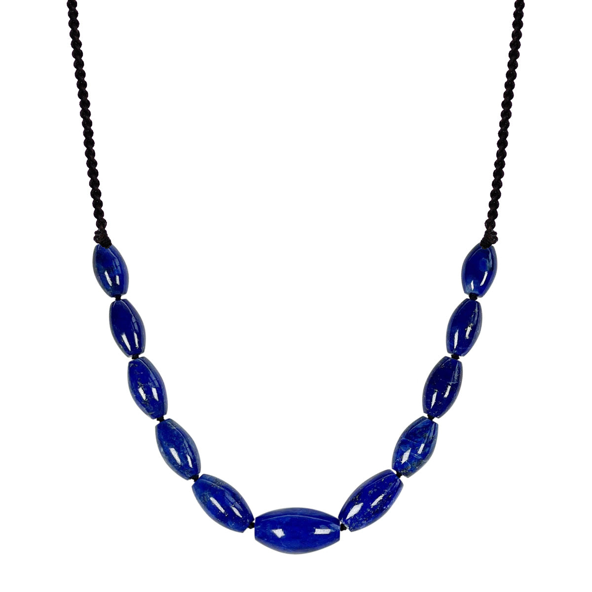 Eleven Graduated Oval Lapis Beads with 10K Gold Button