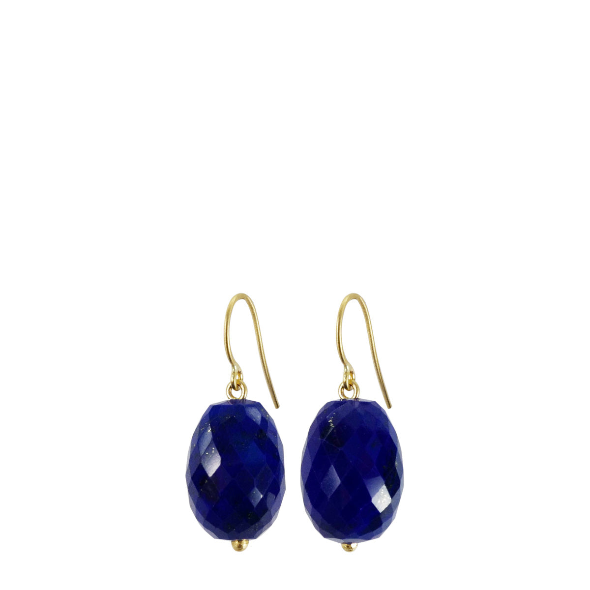 18K Gold Medium Faceted Lapis Bead Drop Earrings