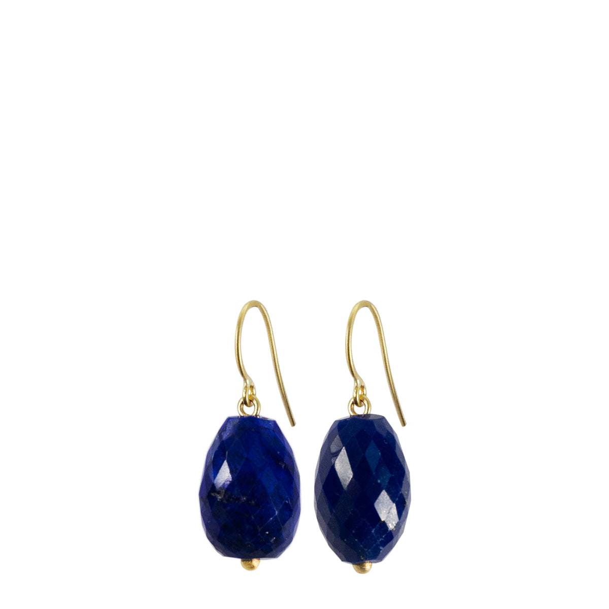 18K Gold Medium Faceted Lapis Bead Drop Earrings