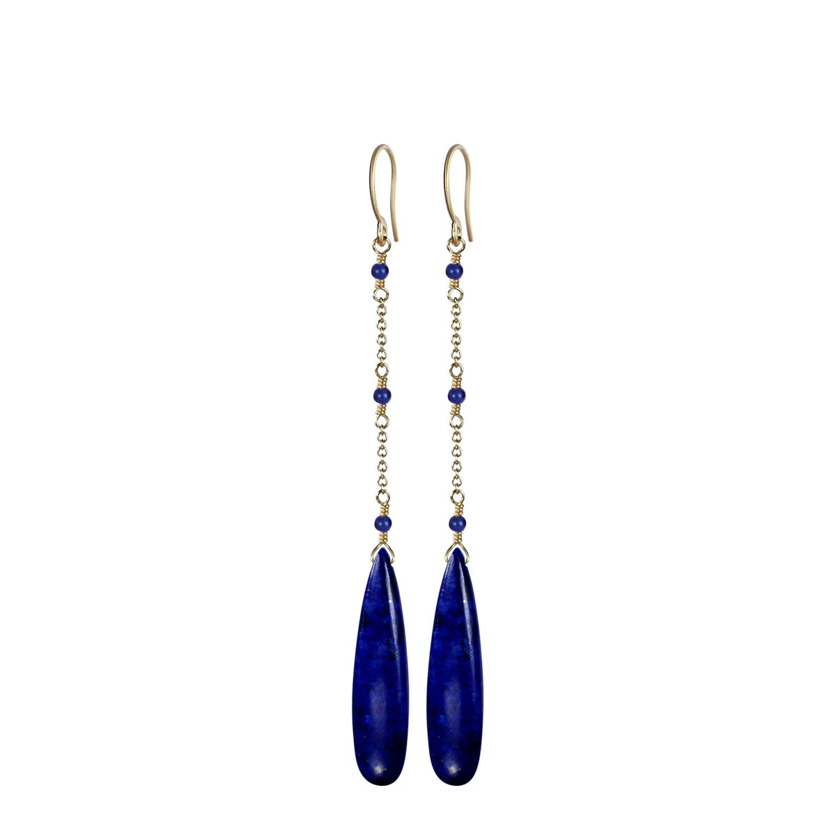 10K Gold Lapis Chain Drop Earrings