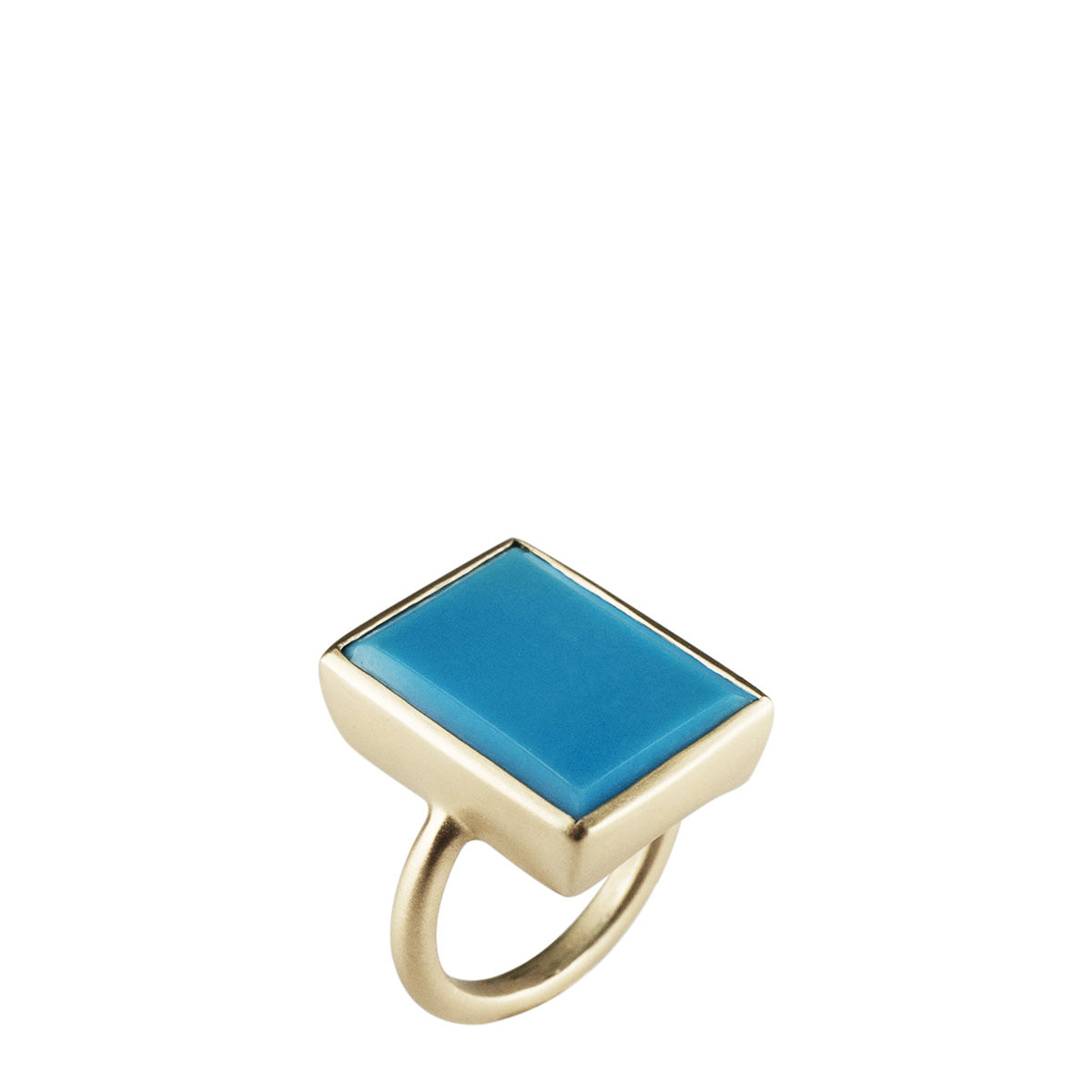 10K Gold Large Emerald Cut Turquoise Ring