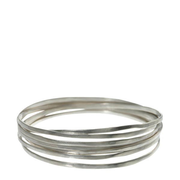 Sterling Silver Flattened Bangles (Set of 7) - Me&Ro