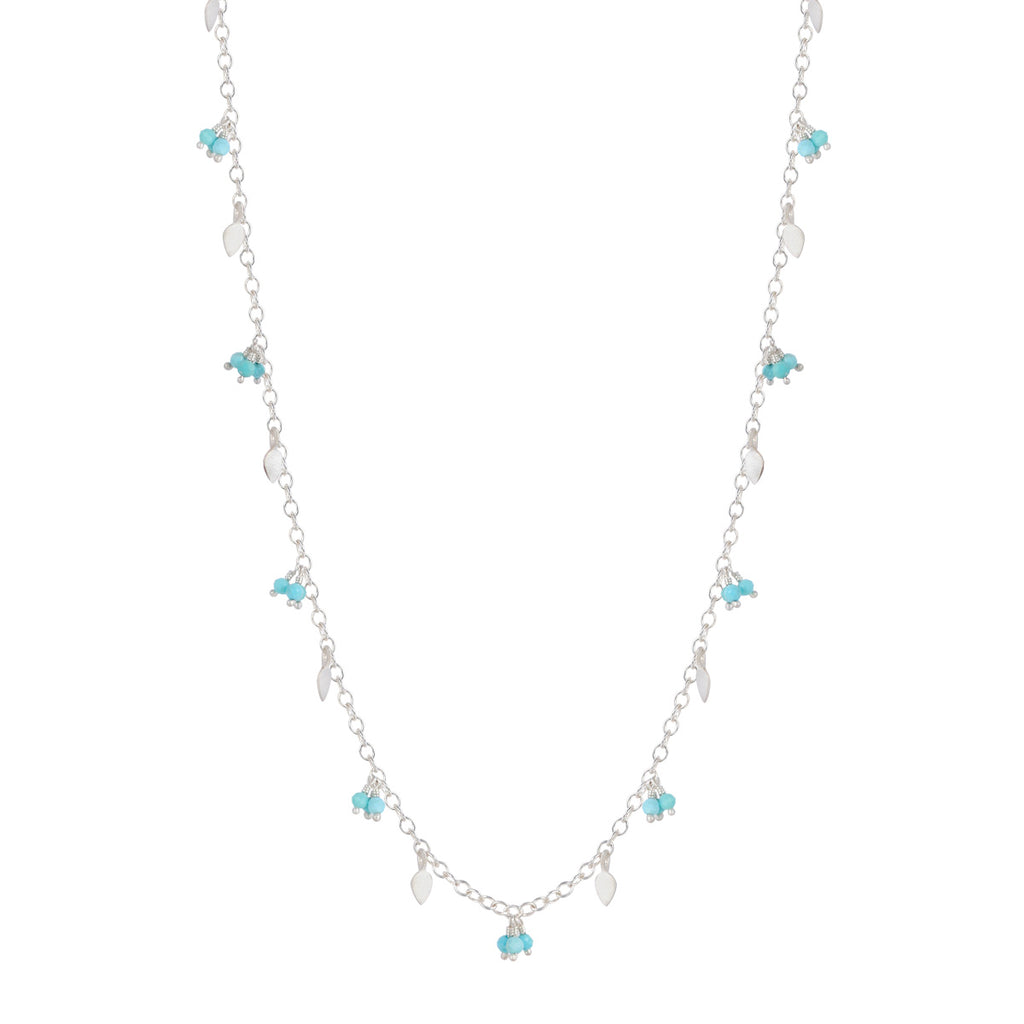 Sterling Silver Tiny Petal Chain with Turquoise - Me&Ro