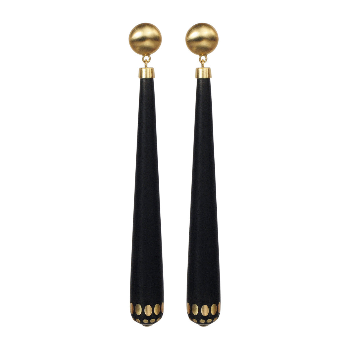 18K Gold Long Ebony Teardrop Earrings