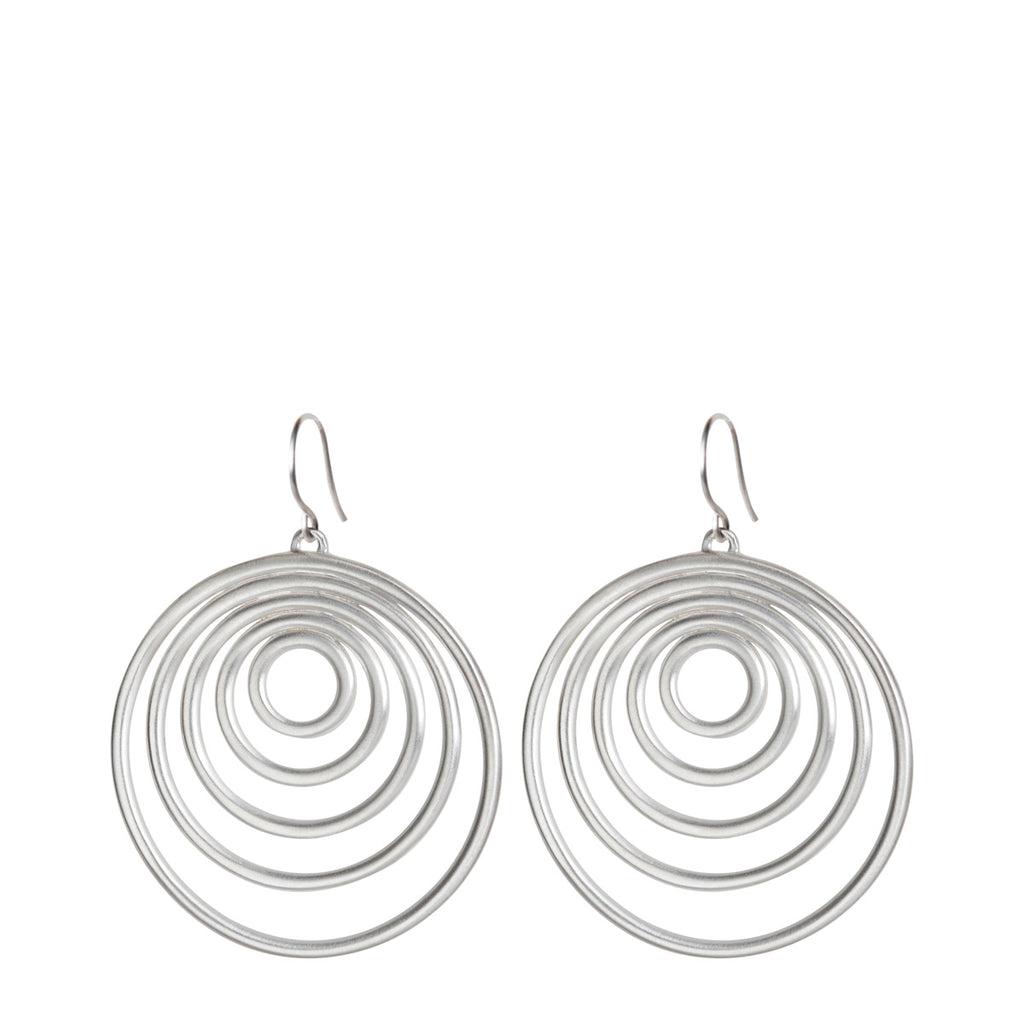 Long silver earrings with spiral and spheres