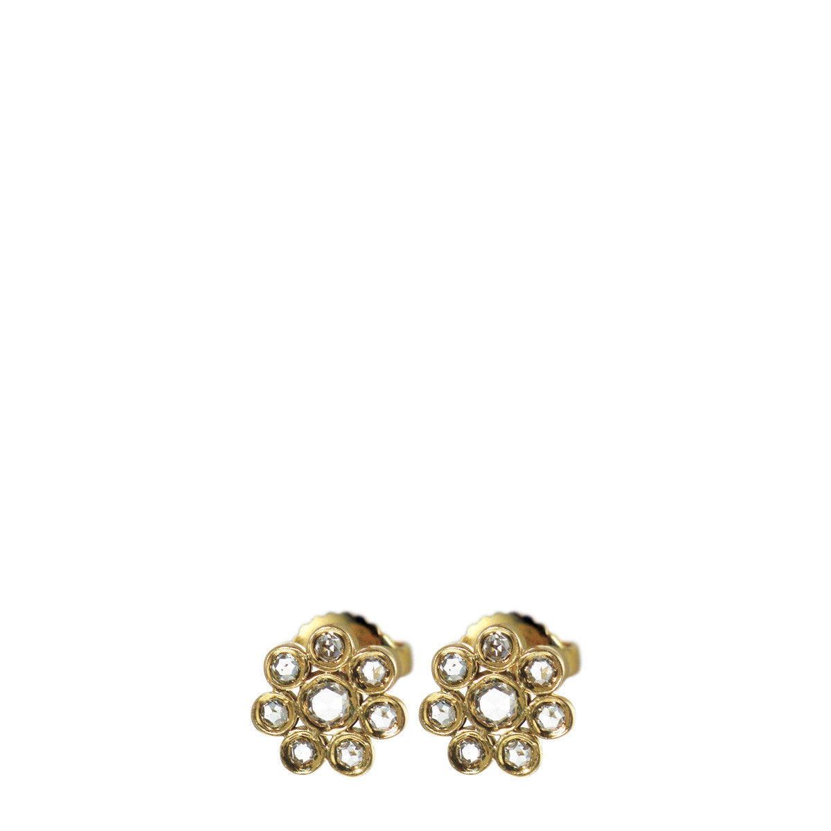 Diamond Flower Earring Studs in 18K Yellow Gold