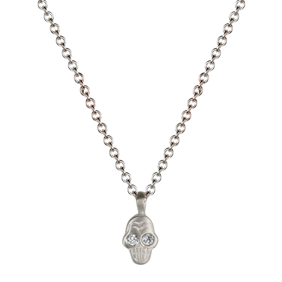 Sterling Silver Tiny Skull Pendant with White Diamond Eyes