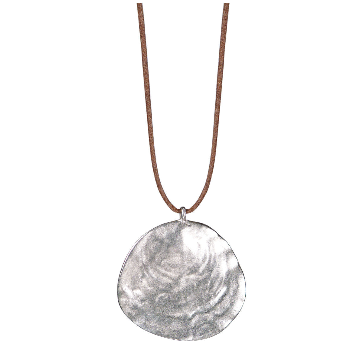 Sterling Silver Round Open Shell Pendant on Natural Cord