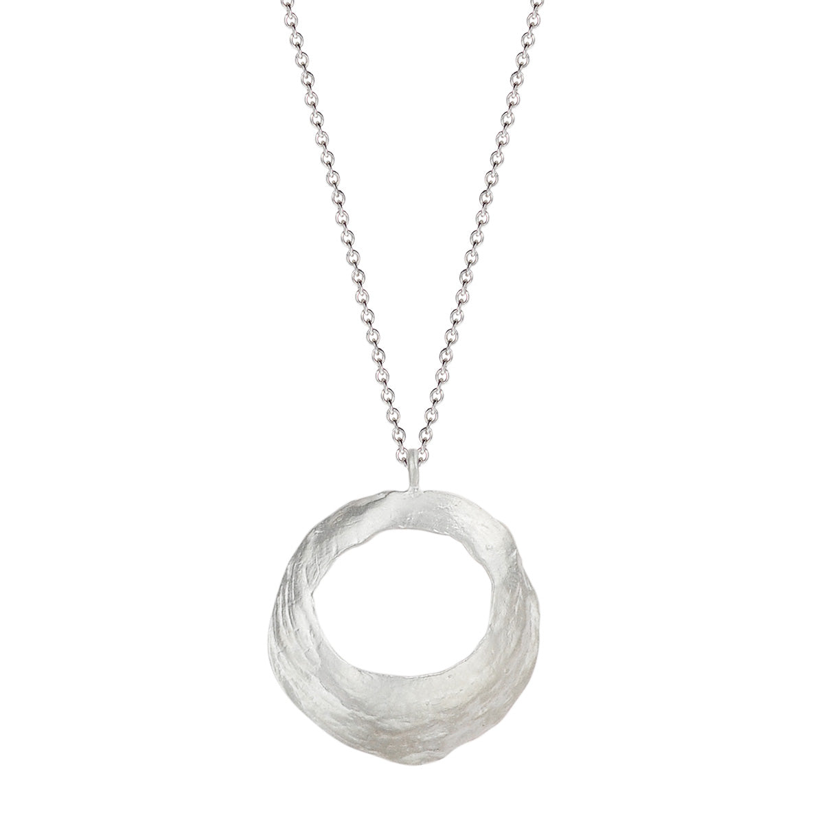 Sterling Silver Round Open Shell Pendant on Natural Cord